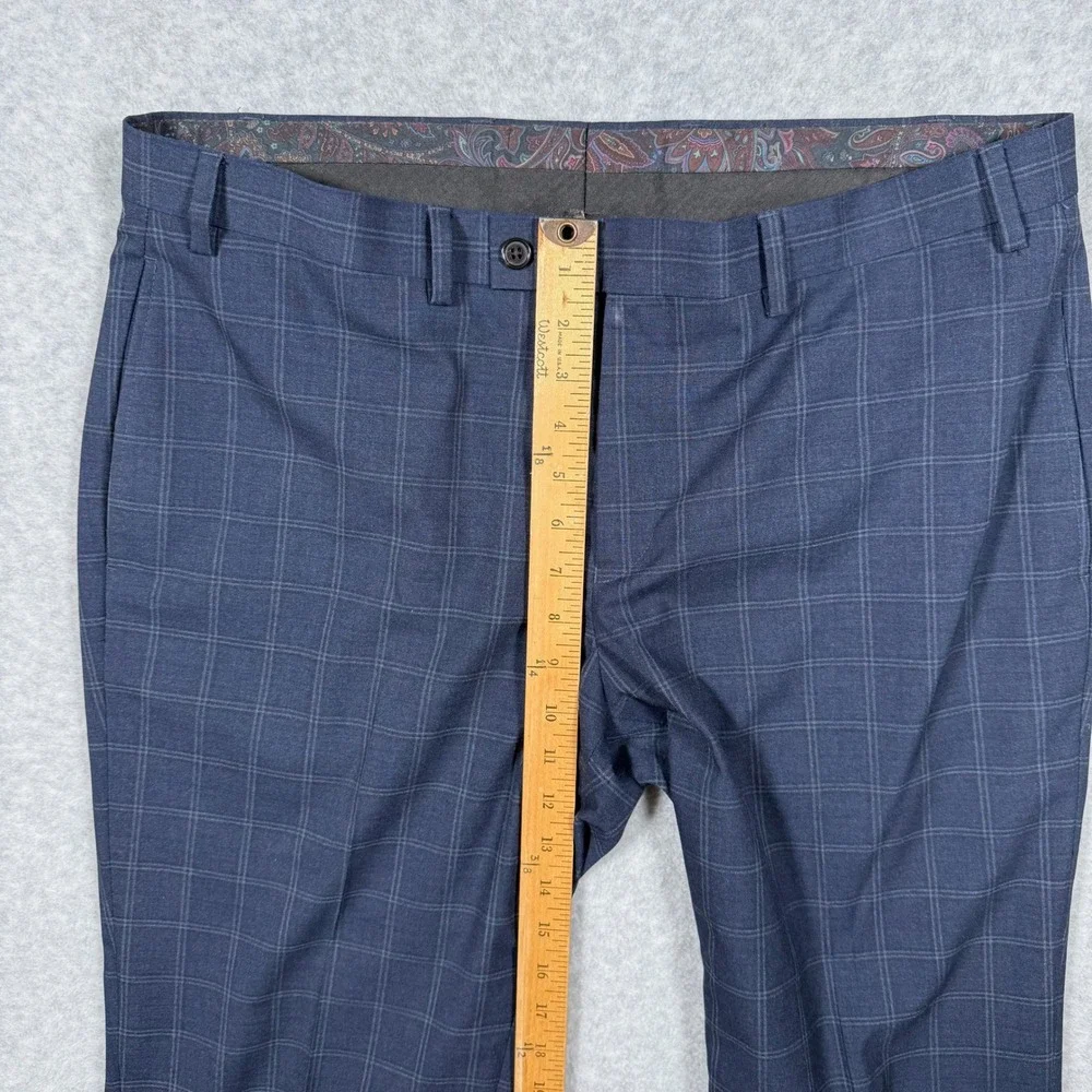 Lauren Ralph Lauren Mens Navy Blue Windowpane Plaid Dress Pants 36x29 Fits 36x27